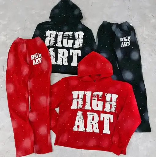 SCREEN PRINTED SWEATSUIT & RAIN STONE WORK