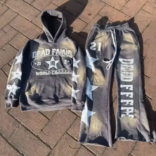 sun fade & embroidery hoodie and pant
